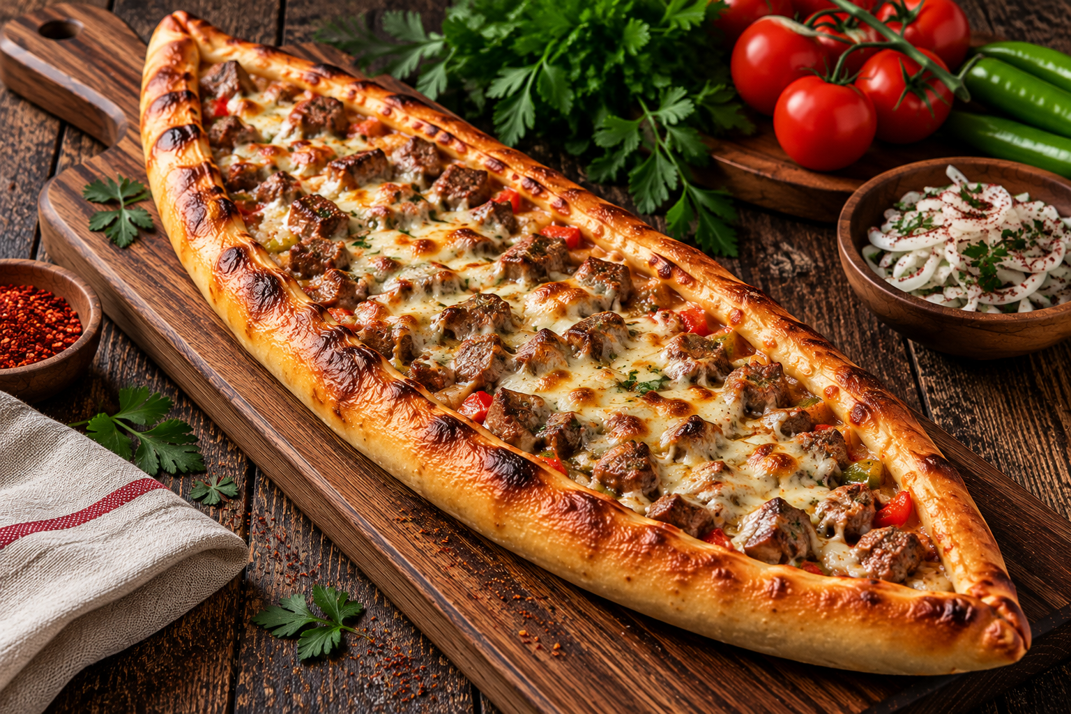 Kuşbaşı kaşarlı pide